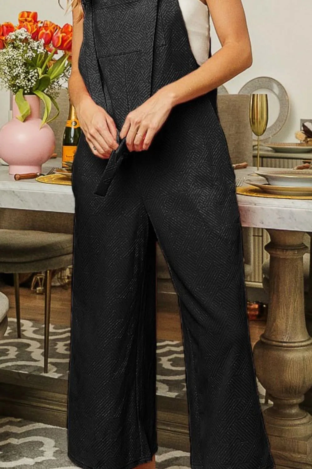 BiBi Jumpsuit Black Textured Jacquard with Side Pockets d1a13c45-189c-4cf6-8904-f40b4dc7e89b-Max-Origin Trendsi