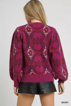 Umgee Womens Sweater Berry Boho Patterned Long Sleeve Pullover d1a4bb39-cf3b-4264-b8b8-13b04e5c2054-Max-Origin Trendsi