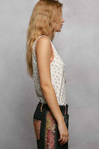 POL Tank Top Floral Ivory Ruched V-Neck with Lace Detail Blouse d1aec3aa-d464-4d39-9118-8a679c4d636d-Max-Origin Trendsi