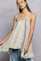 POL Lace Ruffle Halter Neck Double Gauze Top with Crochet Patch LIGHT TAUPE d1c1ffe0-125e-40a0-abd8-041b6d34776c-Max-Origin Trendsi