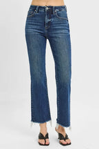 RISEN Crop Jeans Tummy Control High Rise Dark Straight Raw Cut Hem DARK d1c21e4a19d4432f8fecb363425cf468-Max-Origin Trendsi