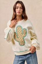 BiBi Womens Sweatshirt Cactus Embroidered Cream Fleece Pullover d1ceb1cbc63c45aaa3865a9a5f87e164-Max-Origin Trendsi