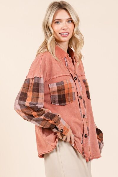 Mittoshop Shirt Button Down Contrast Plaid Patchwork Shacket Long Sleeve d1d19b87-d485-4f6d-9efb-e7625edaaec7-Min Trendsi
