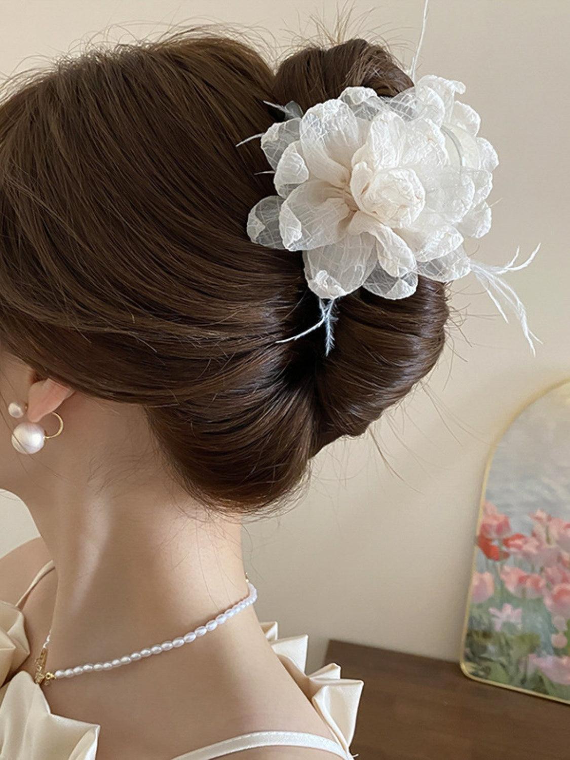 Hair Claw Clip Feather Trim Flower Shape