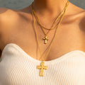 Cross Necklace 18K Gold-Plated Double Layered Jewelry Gold One Size d1dc0f24-f153-4945-9d35-429071f81f8e-Max Trendsi