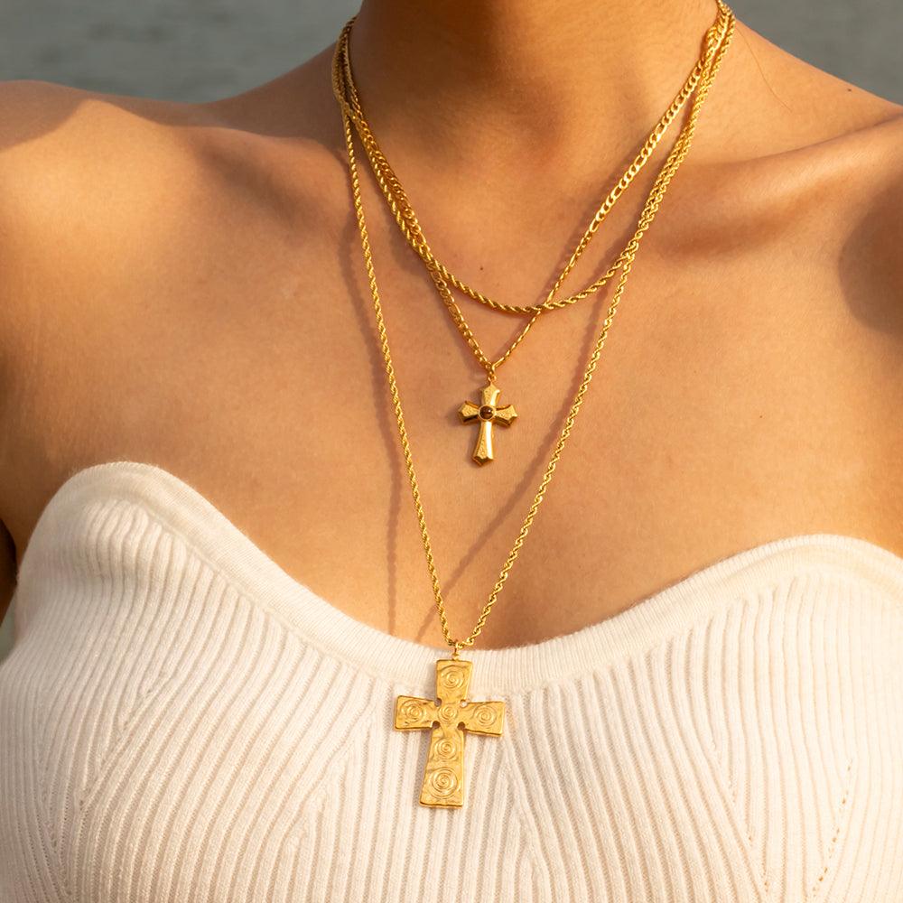 Cross Necklace 18K Gold-Plated Double Layered Jewelry Gold One Size d1dc0f24-f153-4945-9d35-429071f81f8e-Max Trendsi