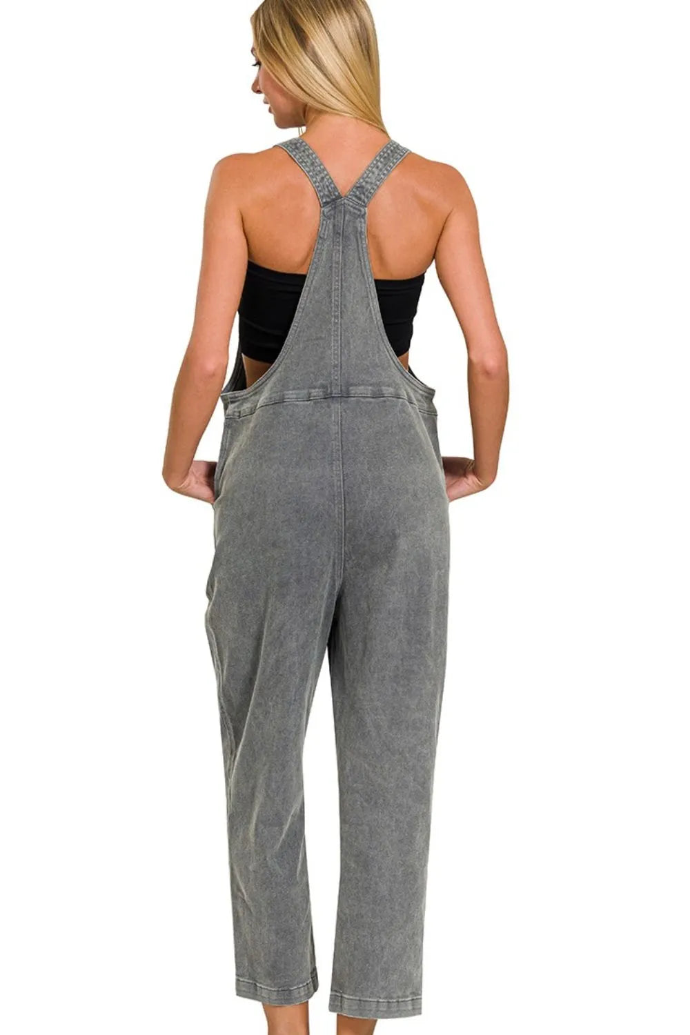 Zenana Denim Overalls Ash Black Washed Knot Strap Relaxed Fit Jumpsuit d1e64daa-0686-4981-ac9e-84b0b38b85d4-Max-Origin Trendsi