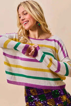 SO ME Mardi Gras Color Stripe Lightweight Sweater Top