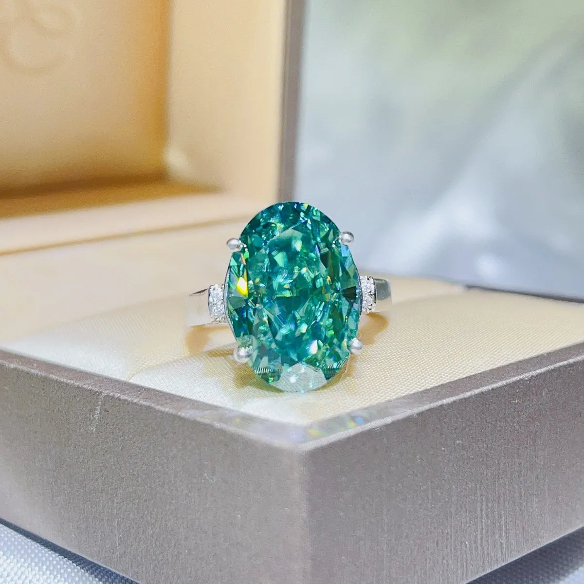 Silver Ring 5 Carat Moissanite Turquoise Oval Stone 925 Sterling Platinum-plated d1f8a931-f782-42e7-a4e1-0c148197633b-Max-Origin Trendsi