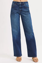 RISEN Women's Jeans Mid Rise Wide Baggy Dark Wash Denim Pants d215009211b742cdb9a153b6117628fb-Max-Origin Trendsi