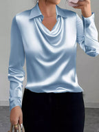 Satin Long Sleeve Blouse with Collared Neck