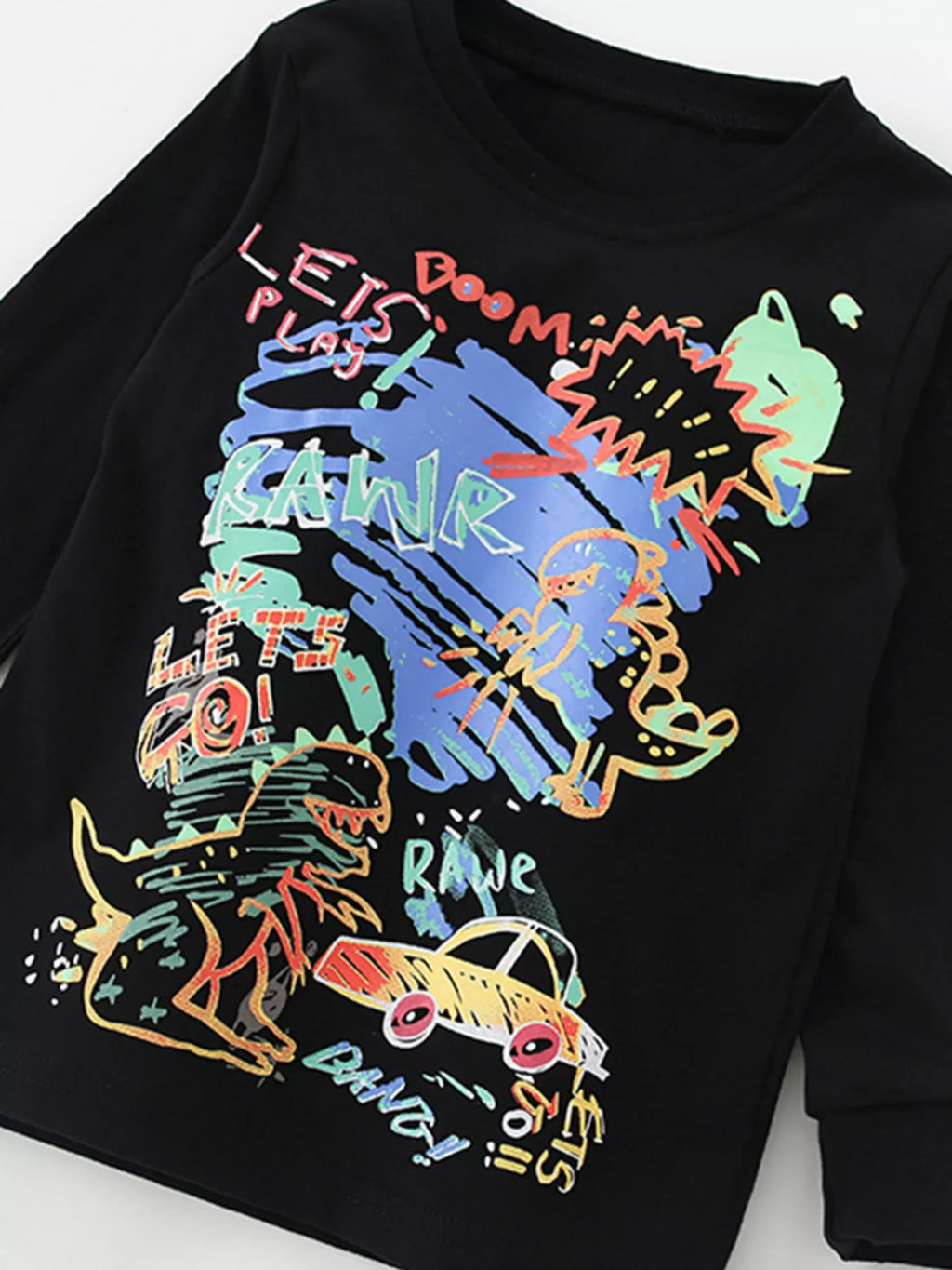 Boys T-Shirt Black Colorful Graphic Printed Long Sleeve Top for Children d228b9c706534453ba3f8b82a4cf169b-Max-Origin Trendsi