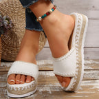Open Toe Platform Sandals with PU Leather and Rubber Sole, Flats, Imported