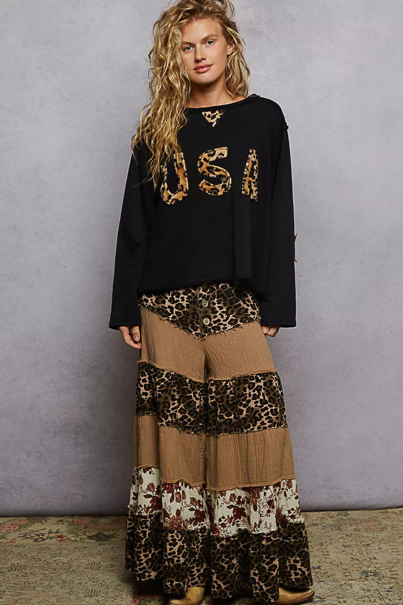 POL Sweatshirt Black Long Sleeve French Terry with USA Letter Animal Patch d23205dc-87bf-451e-ad75-b9e1bb06d5e0-Max-Origin Trendsi