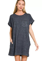 Zenana Premium Cotton Washed T-Shirt Dress Black Short Sleeve with Pocket BLACK d23e2224db334093a84b4d2cc1cd48a5-Max-Origin Trendsi