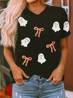 Halloween Women's Sweatshirt Black Ghost Bow Sequin Patched Drop Shoulder d255727d056e45beaa48f09db1fc5877-Max-Origin Trendsi
