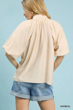 Umgee Blouse Beige Embroidered Boho Puff Short Sleeve Top d26d45ba-ef70-4982-86fb-e5f945bc361b-Max-Origin Trendsi