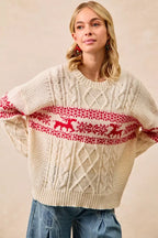 BiBi Christmas Womens Sweater Ivory Red Cable Knit Knit Pullover d27edf4dd90a4f3692351e37668fd0ed-Max-Origin Trendsi