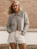 Women Cardigan Frill Collared Cotton Blend Knit Button Up Neck Long Sleeve d27f8a28-ee81-4553-ac62-673d6dfb0d2c-Max Trendsi