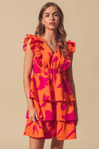 SO ME Floral Dress V Neck Layered with Elasticized Waist Short Cap Sleeve d293ac51774444428be595686e2202aa-Max-Origin Trendsi