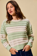 SO ME Women Sweater Openwork Round Neck Wide Stripe Textured Top d29af48a-4c90-4034-8b16-8c875d962a33-Max-Origin Trendsi
