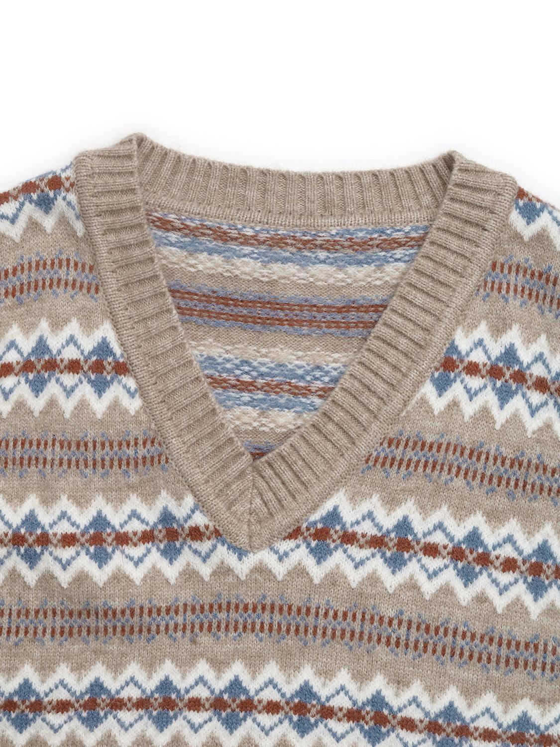 Sweater Vest Fair Isle Perfee V-Neck Sleeveless Knitwear d2a3fc0f-29a2-427a-a0c6-b3218e8904ca-Max Trendsi