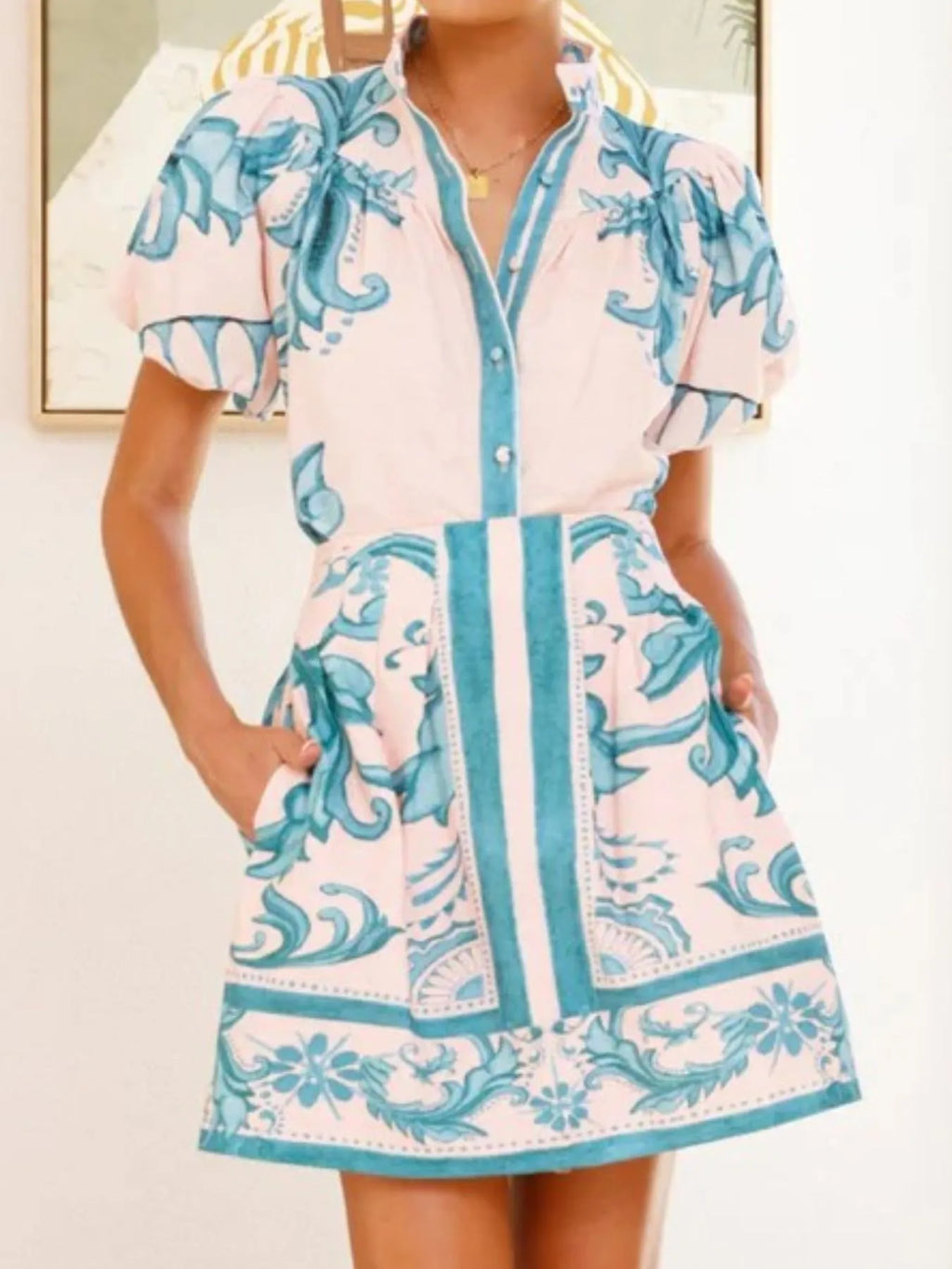 Women's Outfit Set Printed Top Puff Short Sleeve and Zip Back Skirt Sets d2b38cbe-dc87-4a9f-af7c-d4addc5163cd-Max-Origin Trendsi