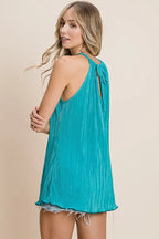 BiBi Halter Top Teal Pleating Knit Ruched Tied Blouse d2c1fcf84f8443a0a67dbc9a4990b029-Max-Origin Trendsi