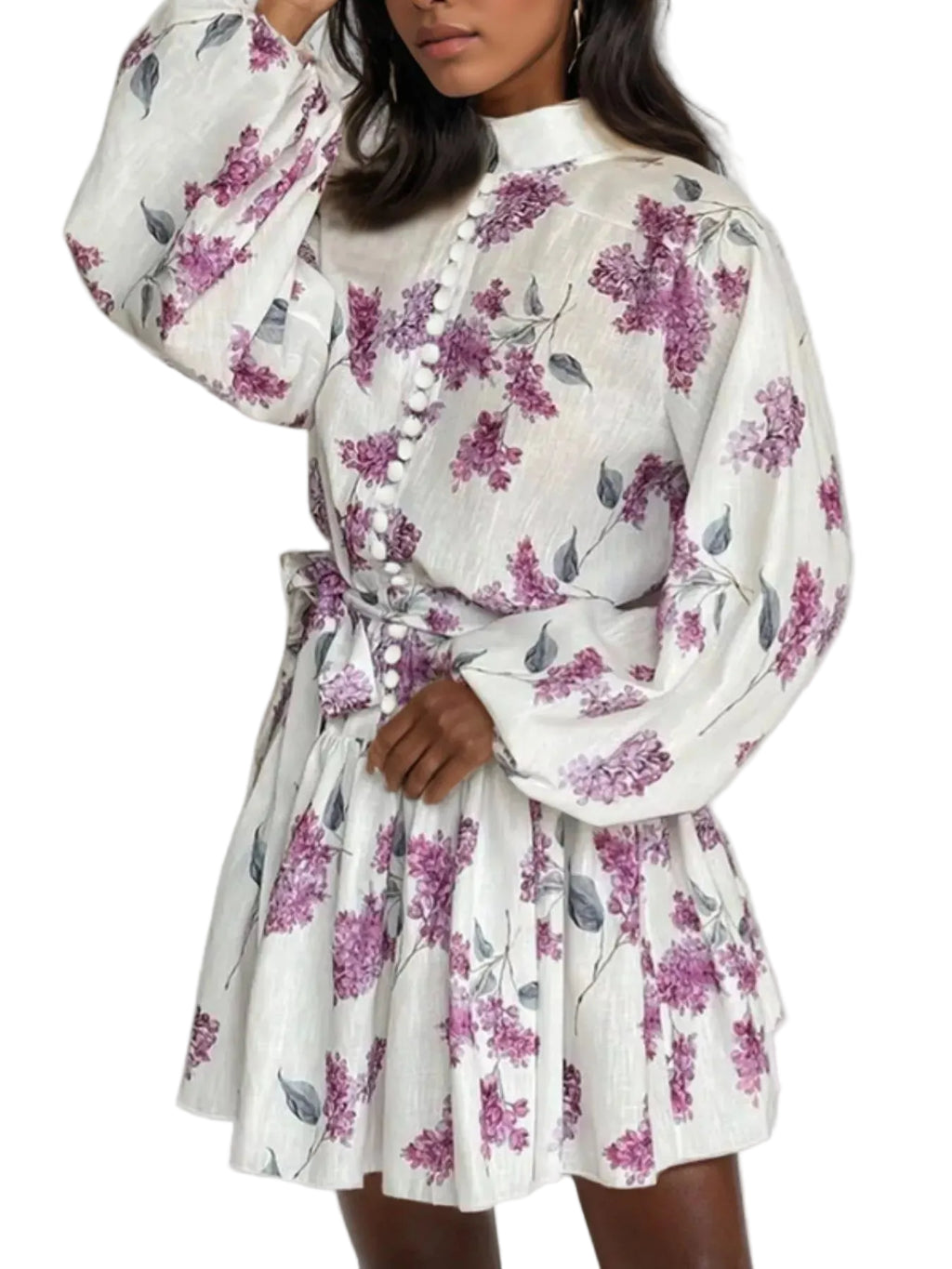 Full-Length Floral Print Tie-Waist Mini Dress Plus Size
