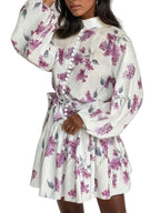 Full-Length Floral Print Tie-Waist Mini Dress Plus Size