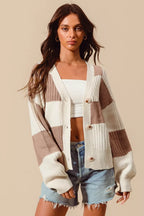 SO ME Checkered Button Front Ribbed Sweater Cardigan d2dbed6dac8948cab37d634838fb03a6-Max-Origin Trendsi