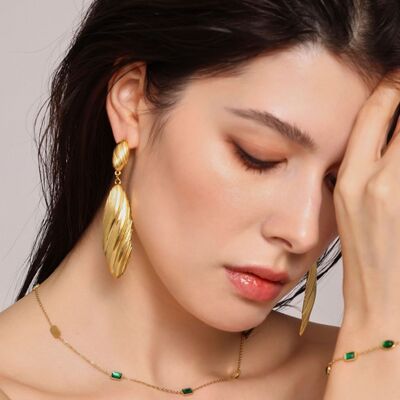 Dangle Earrings Elegant Stainless Steel 18K gold-plated Long Leaf Jewelry d2ea0ef4-c436-441d-84ef-271629aa40bf-Min Trendsi
