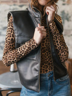 Women's Faux Leather Sleeveless Vest Coat with Zipper Closure Pocketed Black d2ea636cbbb846ed8e8aee2b92c1f8e4-Max-Origin Trendsi