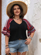 Plus Size V-Neck Top with Flounce Sleeves