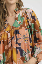 Umgee Women's Blouse Floral Navy Mix Multicolor Abstract Print Ruffle Neck Top d2fcd8eb-93c8-4cdb-8cab-db188056beb2-Max-Origin Trendsi