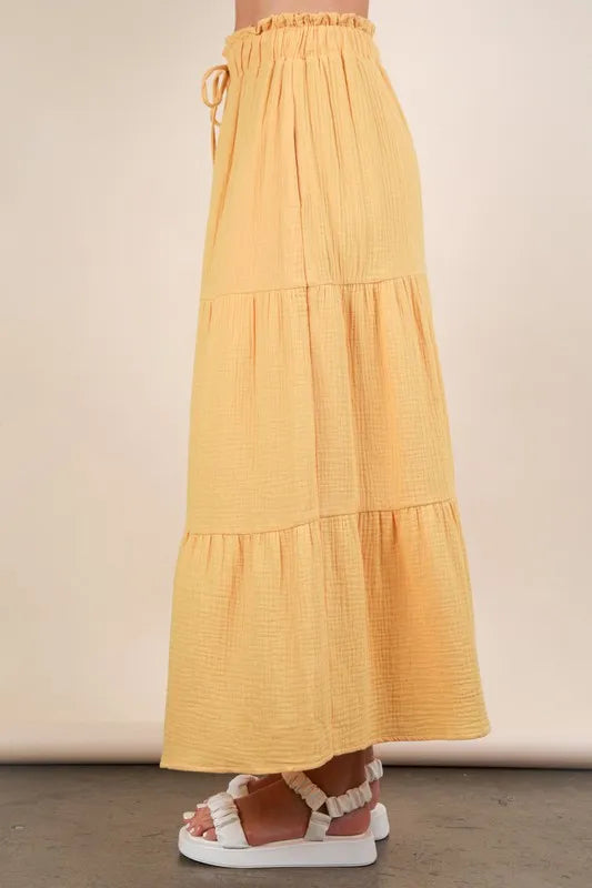 VERY J Maxi Skirt Yellow Ruffle Layered Elastic High Waist Tiered d2feeece907e41b7b2eba30ba1a17b08-Max-Origin Trendsi