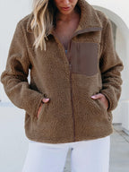 Plush Women Jacket Zip Up Long Sleeve Zip Outer Pocket Collared Outwear d307a0d3-646a-4f34-8525-15f1d86476aa-Max Trendsi