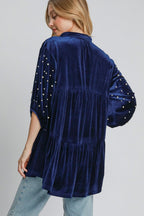Umgee USA Pearl Babydoll Blouse Navy Women Half Sleeve Velvet Ruffle Top d31814ce-25dc-4844-b8bf-b30cd236ed74-Max Trendsi