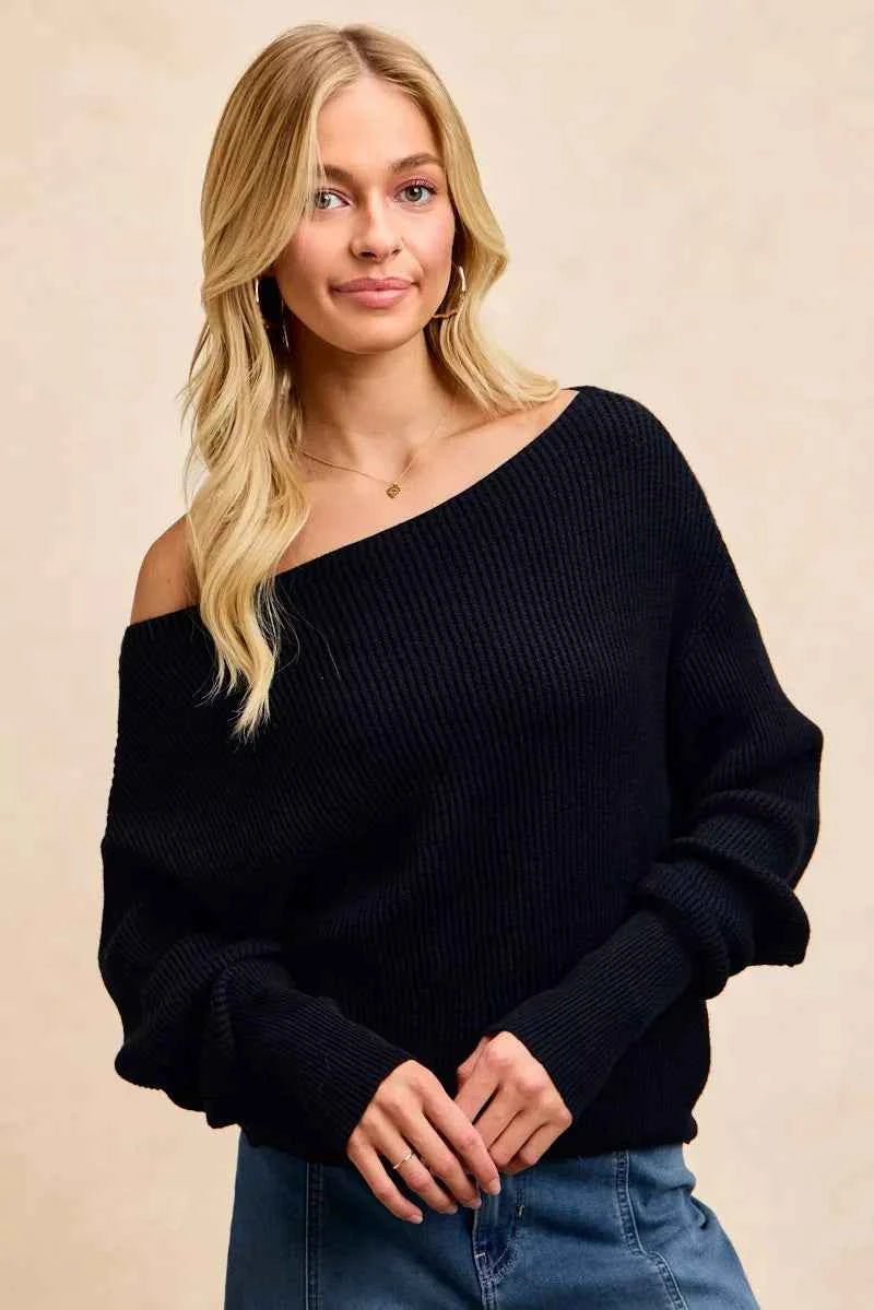 BiBi Waffle Knit Off Shoulder Top BLACK d31ce842b984465ca8125f297d0df73a-Max-Origin Trendsi
