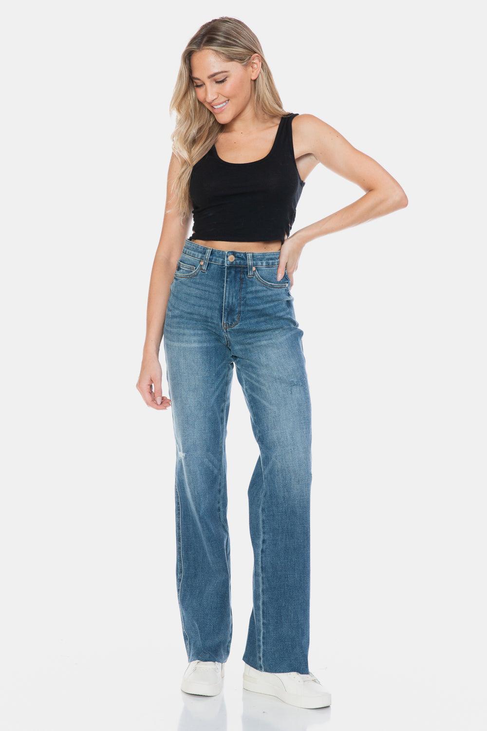 Judy Blue Straight Jeans Tummy Control Cut Raw Hem Denim Pants d31f671a-3584-4554-9448-c8af017241d7-Max Trendsi