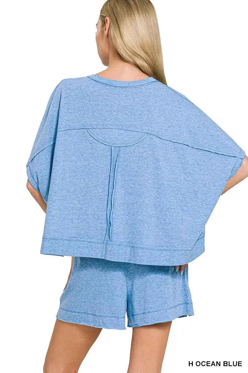 Zenana Exposed Seam Boxy Top & Shorts Set – Women’s Two-Piece Casual Outfit