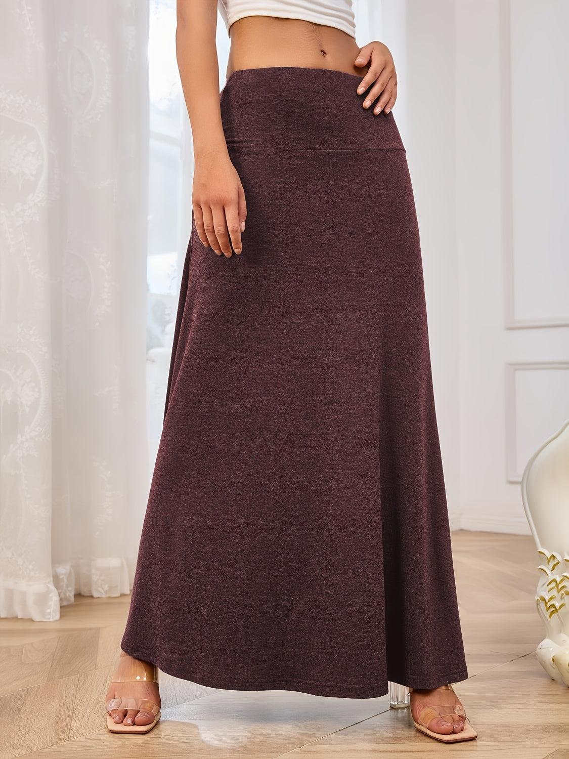 Maxi Skirt Solid Elastic Waist Soft Basic Style d32d0c27-4377-48ac-a5f8-7a2701053147-Max Trendsi
