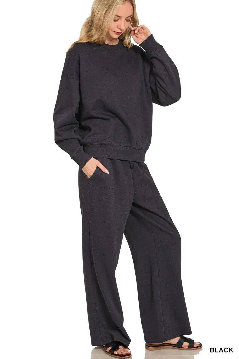 Zenana Women's Fleece Set Black Long Sleeve Top and Sweatpants BLACK d3319216153446d9a92d5f44472a2579-Max-Origin Trendsi