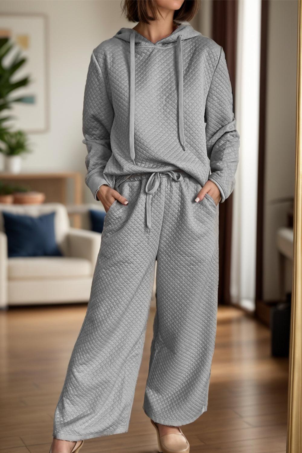 Outfit Set Drawstring Long Sleeve Hooded Top and Pants Set