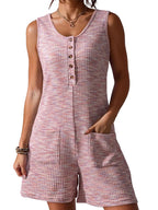Sleeveless Romper with Button Details and Pockets