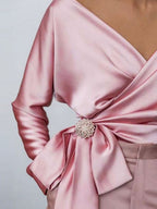 Women's Satin Blouse Surplice Cold Shoulder Long Sleeve Bow Tied Top d345c884-b702-4264-8bfe-b4a0393fb4cc-Max Trendsi