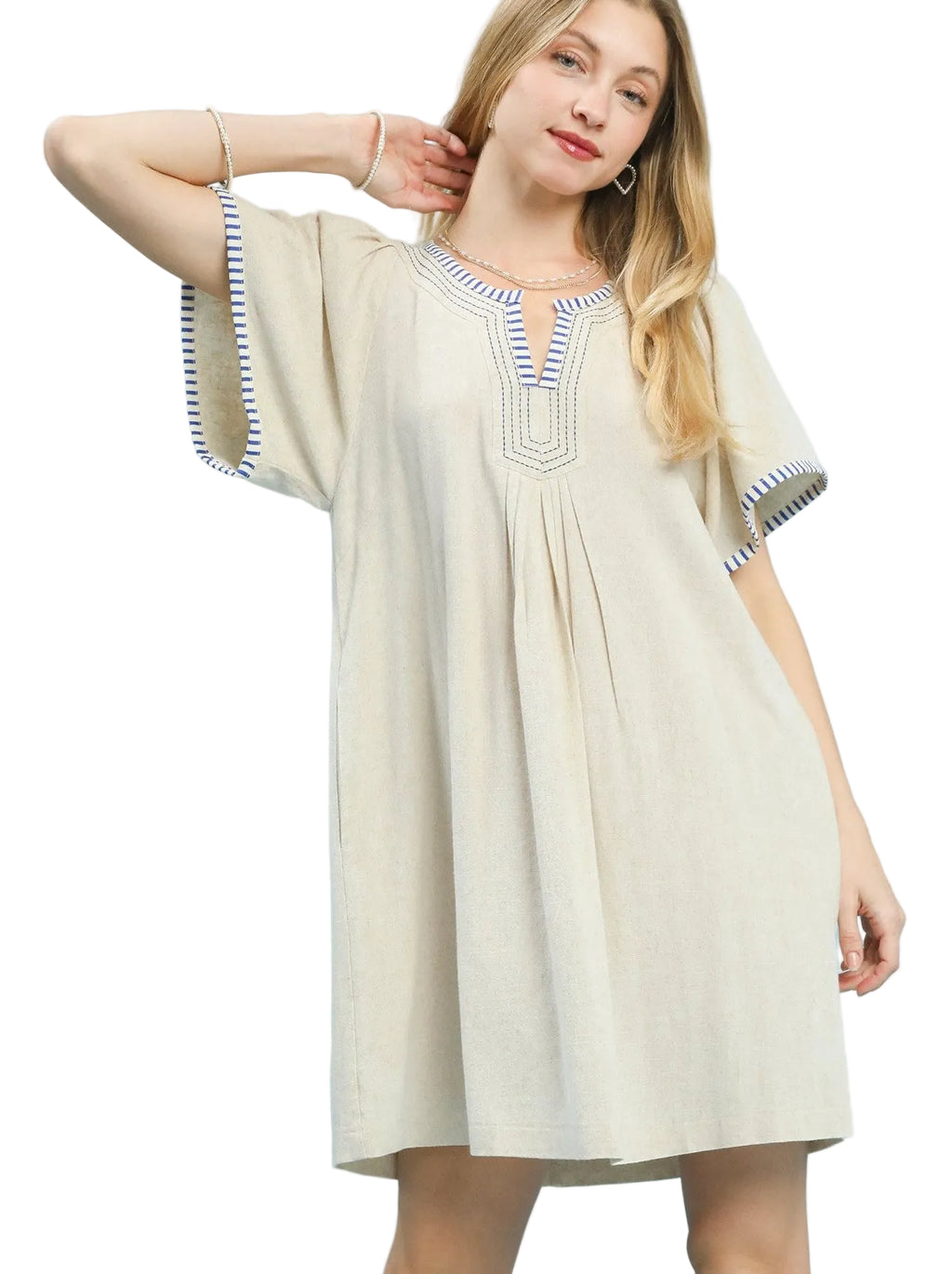 Umgee Linen Trim Tunic Dress Women’s Casual Lightweight Summer Dress