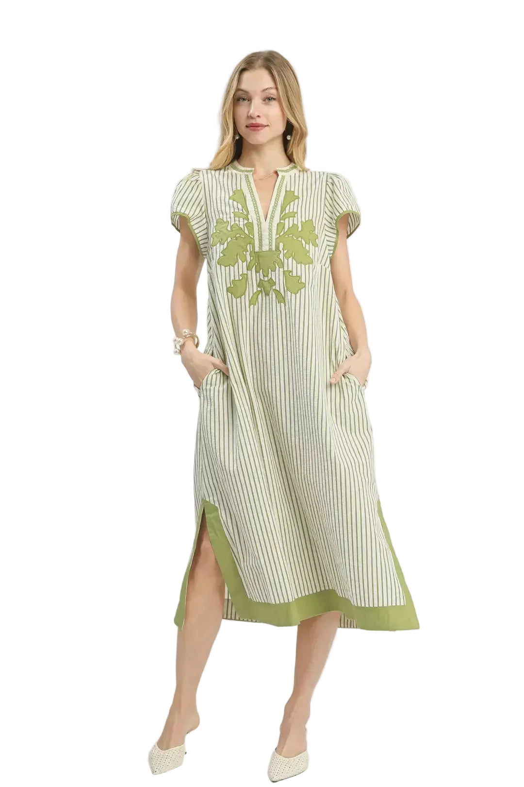 Umgee Striped Midi Dress with Lace Trim