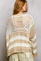 POL Knit Top Beige Color-Blocked Stripe Pattern with Twisted Weave Sweater d3b4770a-bf88-4ed4-bd9b-23a10784c9f6-Max-Origin Trendsi