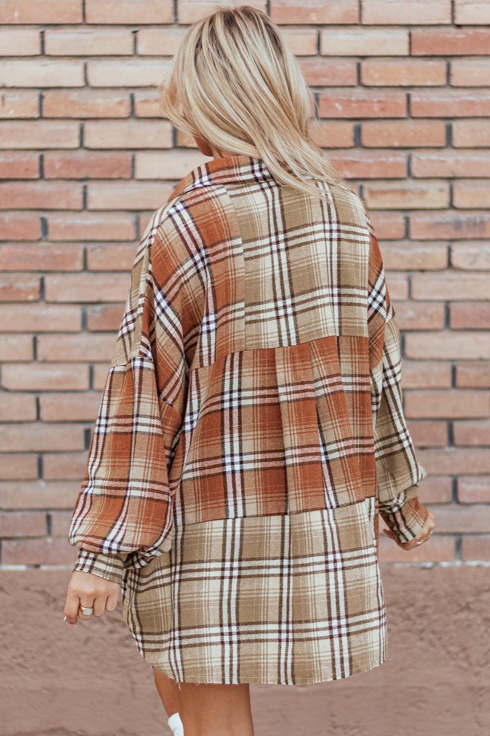 Plaid Shacket Snap Down Dropped Shoulder Shirt Outwear d3b51e13-bfc8-4c62-9e46-024eea74079e-Max Trendsi